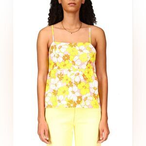NWT Sanctuary Floral Print Linen Blend Yellow Floral Top Medium
